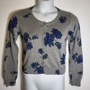 Floral Gray Cardigan Sweater
